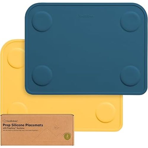 KeaBabies 2-Pack Silicone Placemats for Toddlers - Non Slip Suction Baby Silicone Placemat for Kids, Eating/Feeding, Easy to Clean, Busy Travel Baby Mat for Dining Table, Food Grade/BPA-Free (Valiant)