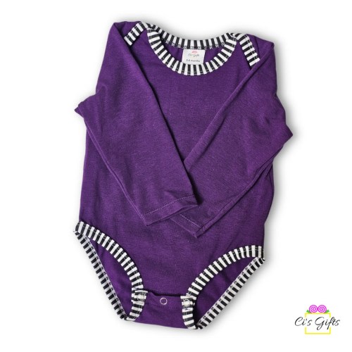 Purple w/Black White Stripes Baby Onesie - Hmong Phuam Txoos Suab Inspired