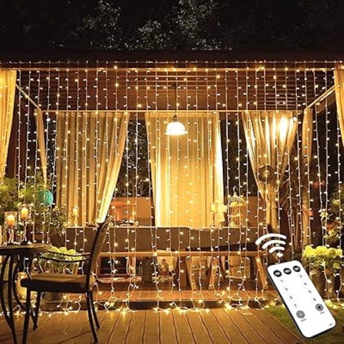 JMEXSUSS 600 LED Christmas Curtain Lights Outdoor, 9.5x19.6ft Christmas String Lights Plug in with Remote, 8 Modes Wall Hanging Lights for Bedroom Party Backdrop Wedding Christmas Decor, Warm White