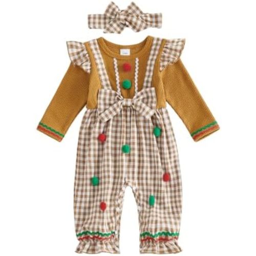 Christmas Baby Girl Outfit Waffle Plaid Romper Newborn Fall Winter Jumpsuit