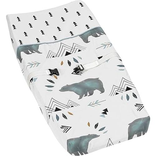 Sweet Jojo Designs Bear Mountain Boy Baby Changing Pad Cover – Infant Newborn Diaper Table Change Mat Sheet - Slate Blue Black and White Woodland Forest Mountains Arrows