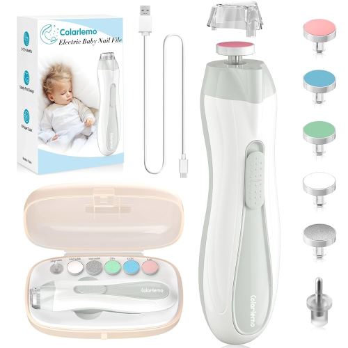 Rechargeable Baby Nail Trimmer Electric Baby Nail File, 15-in-1 Nail Clippers Filer Buffer Kit with Dust Cover LED Light for Newborn Infant Toddler Adult Toes Fingernails, Grey