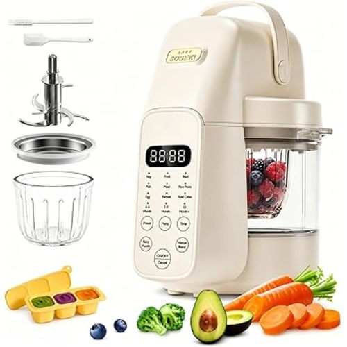 SosekiBaby FM01 Glass Baby Food Maker Steamer and Blender , 316L Stainless Steel Blades ,One Step Baby Food Processor Puree Maker for Homemade Baby Food ,BPA-Free