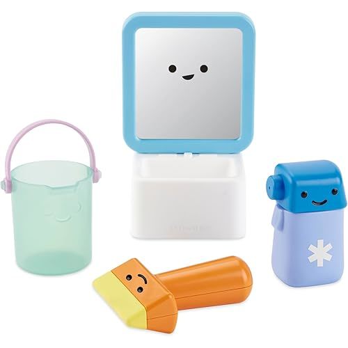 Baby Bath Toy Fresh & Clean Mirror Fun 4-Piece Mirror & Sink Pretend Play Set and Bathtub Sensory Development Toy Age 12m+
