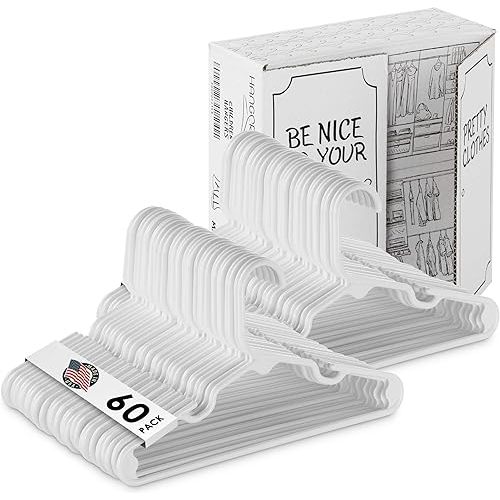 USA Made Premium Children's Clothes Hangers - Very Durable Heavy Duty Tubular Kids Hangers Plastic, Baby Hangers for Closet, 60 Pack (White)