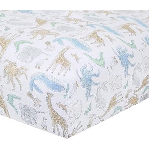 aden + anais Essentials Classic Crib Sheet, 100% Cotton Muslin, Super Soft & Breathable, Tailored Snug Fit, Natural History-Species