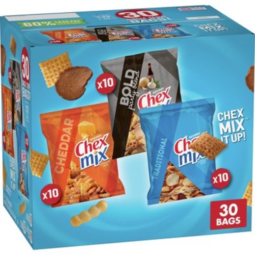 Chex Mix Snack Mix, Variety Pack, Savory Snack Bags, 52.5 oz, 30 ct