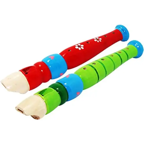 2 pcs Small Wooden Recorders for Toddlers, Colorful Piccolo Flute for Kids,Learning Rhythm Musical Instrument