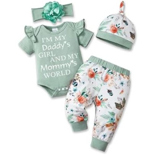 Renotemy Newborn Infant Baby Girl Clothes Summer Outfits Infant Romper Pants Cute Toddler Girl Clothes Gift Set