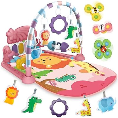 Baby Gyms Play Mats, Tummy Time Mat Toys, Infant Play Mat and Activity Gym, Baby Play Piano Gym Mat, Play Mats for Babies Newborns and Toddlers, Baby Activity Mat Toys 0-3-6-12 Months (Pink)