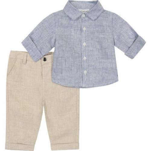 Linen Button Down Shirt & Pant Set, Blue