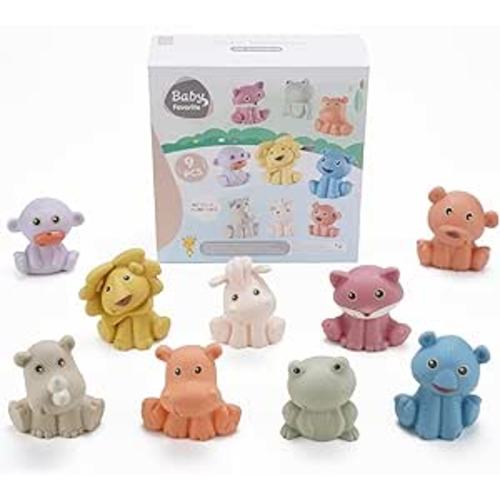 Baby Bath Toys, 9 Pack | Sealed, No Hole & Mold Free Bath Toys for Babies 6-12 Months | Soft, Squeezable & Float on Water | Safe, Easy-Grip Toddler Bath Toy Set | Baby Water Pool Toys-Wild Animal