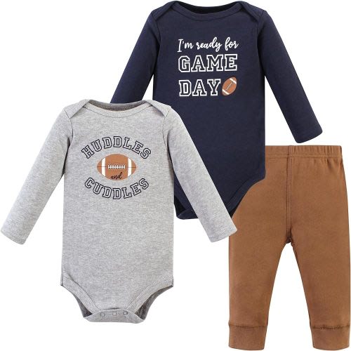 Hudson Baby Unisex Baby Long-Sleeve Bodysuits and Pants, Football Huddles Long-Sleeve, Preemie