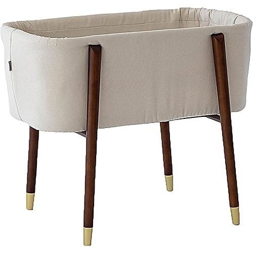 Sova Portable Baby Bassinet, Mid-Century Design with Extra Deep Walls for Newborns and Babies Safety, Includes 2 Fitted Sheets and Padded Mattress (Cream)