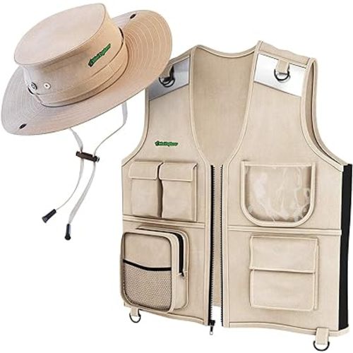 Kids Explorer Vest and Hat Costume - Backyard Safari Cargo Kid Outdoor Activity - Gifts for Young Kids, Boys and Girls Ages 3-6