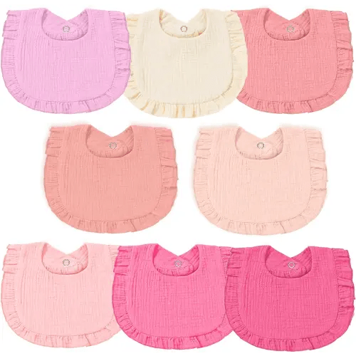 Baby Muslin Bibs, Bandana Drool Baby Bibs for Girls, Adjustable 100% Cotton Soft Baby Bibs for Drooling and Teething Organic Solid Colors Lap-Shoulder Bibs