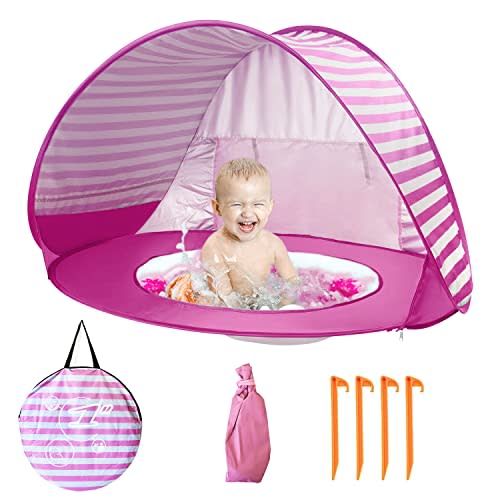 Baby Beach Tent with Pool, UPF 50+ Beach Sun Shelter Outdoor Tent for Aged 36 Months Baby and Kids, Parks and Beach Shade Portable Mini Pool Pink