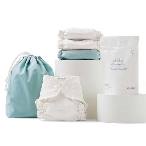 Esembly Cloth Diaper Try-It Kit, includes 3 Organic, Reusable Diapers Inners, 1 Stylish Outer, Patented Detergent & Wet Bag - Size 1 (7-18lbs)