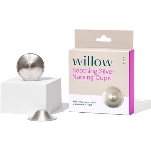 Willow Soothing Silver Nursing Cups, 2 Pack, Breastfeeding Nipple Covers for Protection & Pain Relief, BPA Free