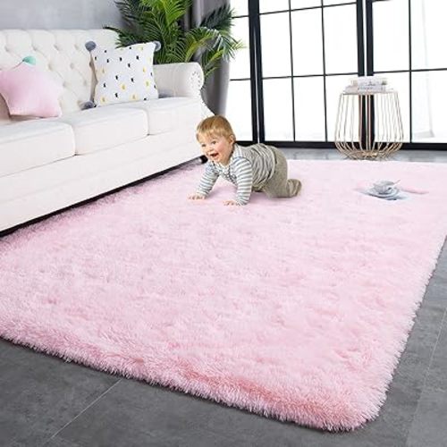 TWINNIS Super Soft Shaggy Rugs Fluffy Carpets, 5x8 Feet, Indoor Modern Plush Area Rugs for Living Room Bedroom Kids Room Nursery Home Decor, Upgrade Anti-Skid Rectangular Fuzzy Rug, Pink