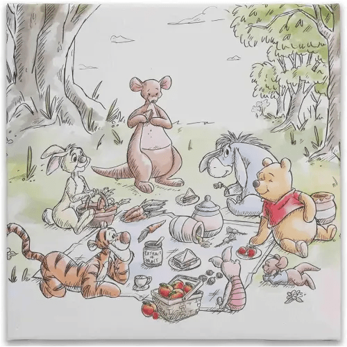 Disney Winnie the Pooh Picnic Gallery Wrapped Canvas Wall Decor - Classic Winnie the Pooh Wall Art for Kids' Bedroom or Nursery