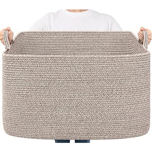 Goodpick Blanket Basket, Woven Baskets for Storage, Extra Large Storage Basket for Clothes, Toys, Dirty Clothes Basket for Laundry, Living Room, 23.6" x 15.7" x 13.8", Brown, 85L