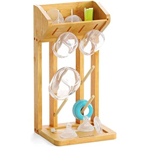 SpaceAid Bamboo Baby Bottle Drying Rack, Space Saving Kitchen Bottles Holder Organizer for Baby Bottle Rack Dryer Storage Accessories (Natural, 6 Bottles)