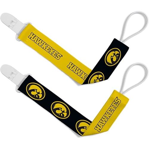 BabyFanatic Officially Licensed Unisex Pacifier Clip 2-Pack - NCAA Iowa Hawkeyes - Officially Licensed Baby Apparel