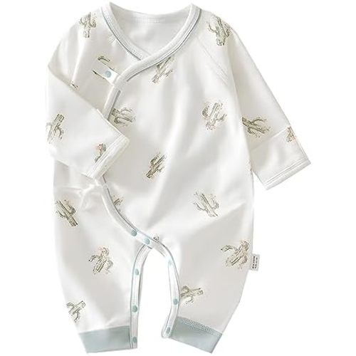 100% Organic Cotton Soft Newborn Baby Romper Jumpsuits for Boys and Girls Unisex, Long Sleeve, 0-6 Months