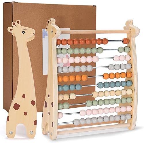 Abacus for Kids - Math Counting Toy Made of Wooden Beads and Rack - Children's Wood Number Counters for Teaching Addition, Subtraction and More - Counting Tool for Toddlers and 1st Grade Kids