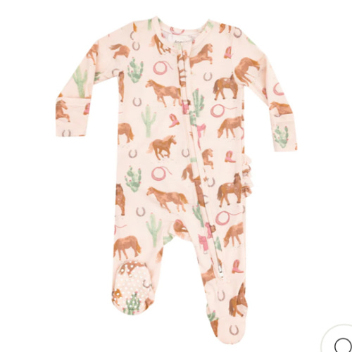 2 Way Zipper Ruffle Back Footie - Western Horses Pink – Angel Dear