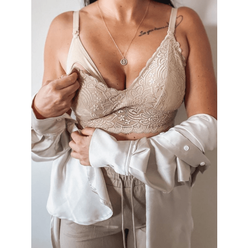 Floral Lace Organic Cotton Nursing Bralette 2.0 - Beige