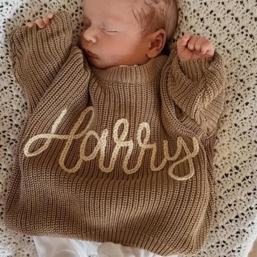 Embroidered Knit Baby Name Sweater, Kids Crochet Name Sweater,Baby Going Home Outfit, Personalized Sweater with Name,Christmas Gift for Baby