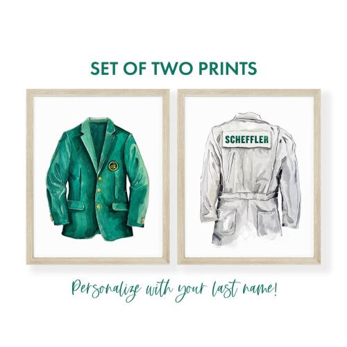 Golf Nursery Wall Art | Custom Watercolor Masters Caddie Uniform | Set of Two Prints | Golf Themed Boy Nursery Decor | Unique Dad Gift