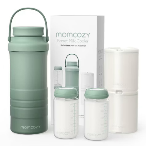 Momcozy 22oz Portable Breast Milk Cooler for Outdoor, Life Saver with 360° Total Cooling for 24 Hours, Larger Capacity Travel Breastmilk Chiller with 2pcs Baby Bottles for Breastmilk Storage, Green