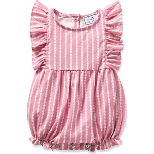 Heart Stripe Ruffle Twill Bubble Romper, 6-12M
