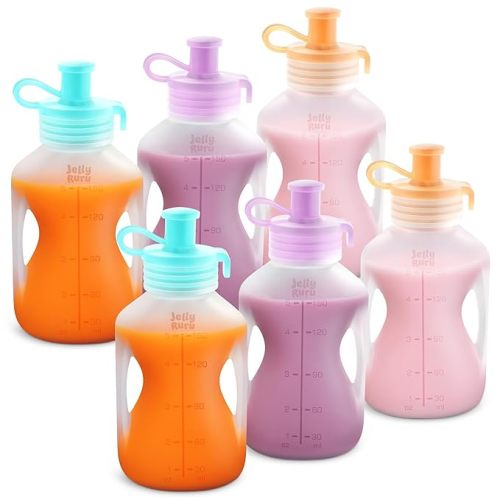 Silicone Reusable Baby Food Pouches with Straws, Leakproof Refillable Squeeze Pouches, Dishwasher, Freezer, Microwave Safe, Baby Food Storage for Homemade Puree, Yogurt, 5oz