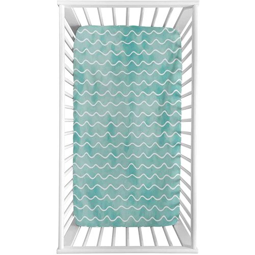 Nautical Fitted Crib Sheet,Soft Pastel Colored Ocean Sea Waves Pattern Summer Vibes Inspired Graphic Microfiber Silky Soft Toddler Mattress Sheet Fitted,28"x 52"x 8'',Baby Sheet for Boys Girls - Crib Sheet 26