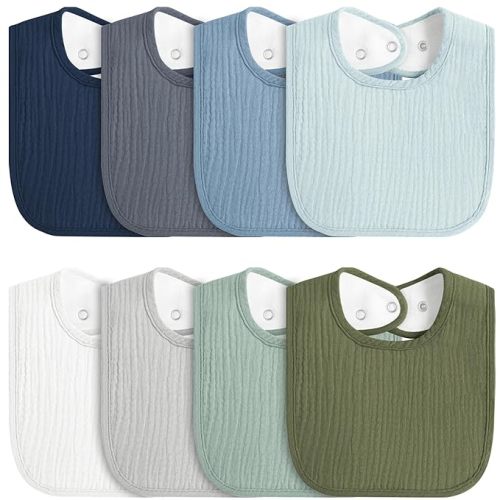 8-Pack Baby Muslin Bibs, Soft Cotton Drool Bibs for Boys Girls, Adjustable and Absorbent Newborn Bib Set for Feeding and Drooling