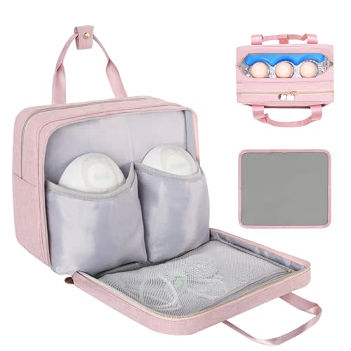 Jaffzora Wearable Breast Pump Bag with Cooler Compatible with Elvie, Momcozy M5/ S12 Pro & Medela Pump in Style, Carrying Case for Breast Pump and Accessories, Pink(Bag Only)