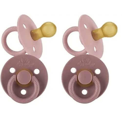 Itzy Ritzy Natural Rubber Pacifiers, Set of 2 – Natural Rubber Newborn Pacifiers with Cherry-Shaped Nipple & Large Air Holes for Added Safety; Set of 2 in Blossom & Rosewood, Ages 0 – 6 Months