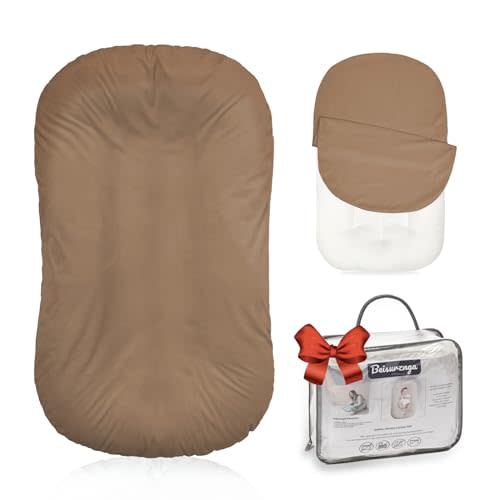 Baby Lounger - Snuggle Cozy Me Infant Lounger for Newborns | Flannel Cover, Breathable Soft, Portable Awake-Time Pad, Essential Baby Gift -Brown