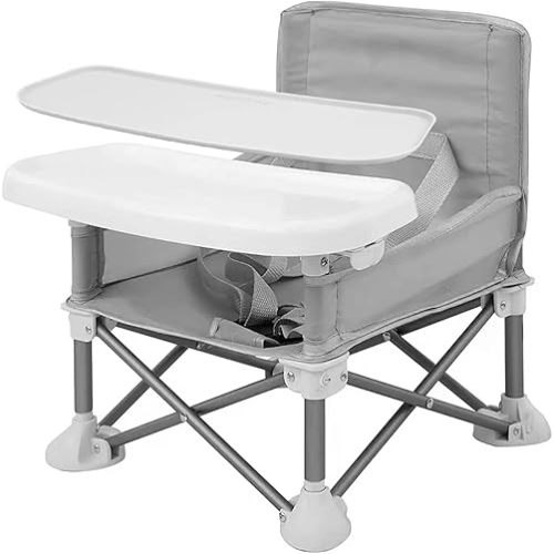PandaEar Portable Baby Seat Travel| Compact Fold with Straps for Indoor/Outdoor Use| Great for Camping, Beach, Lawn |Toddlers, Kids, Boys, Girls (Grey with Placemat)