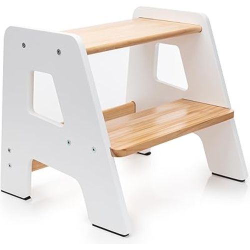 Wooden Step Stools for Kids - Sturdy, Non-Slip, Non-Tip Toddler Step Stool for Bathroom Sink for Your Little One - White