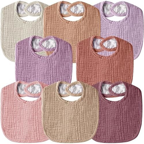 Muslin Baby Bibs for Unisex Boys Girls, Cotton Drool Bibs, Adjustable Newborn Bibs for Drooling and Teething