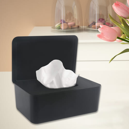 Wet Wipes Storage Box, Baby Wipes Dispenser Holder, Reusable Bathroom Wipe Container Dustproof Tissue Box Case with Lid for Home Office, Black