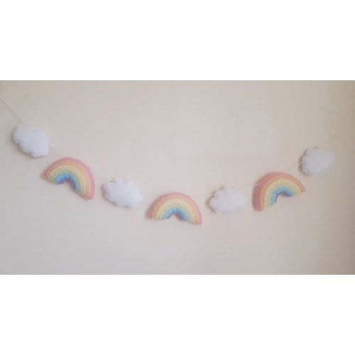 Rainbow and cloud garland, pastel rainbow, clouds, nursery decor, girls room, felt garland, rainbows, new baby gift, pastel, wall hanging