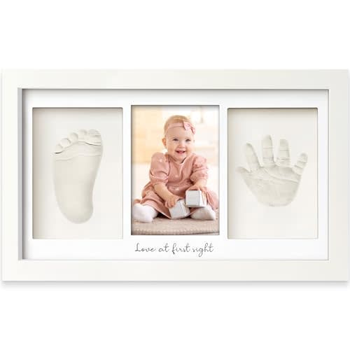 Baby Hand and Footprint Kit - Clay Handprint Keepsake Frame, Newborn Nursery Picture Frame, Personalized New Mom Gifts for Baby Shower & Registry (Alpine White)