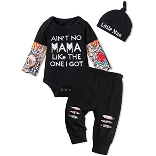 Baby Boy Clothes Tattoo Sleeve Funny Romper Bodysuit+Pants 3PCS Infant Outfits Set