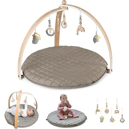 Baby Play Gym & Activity Mat with Toys Hanging - Baby Floor Playmat for Tummy Time, Motor Skills & Sensory Development - Newborn, Infant & Baby Gift